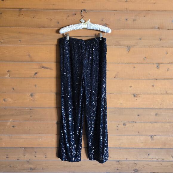 Cable & Gauge Black Sequin Stretchy Pull On Pant Medium Holiday Straight Leg - Picture 3 of 6